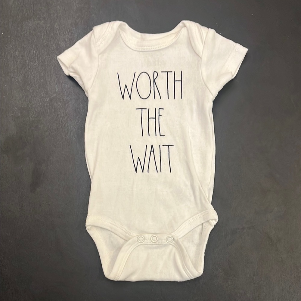 Rae Dunn Worth the Wait Onesie Size 0-3 Months